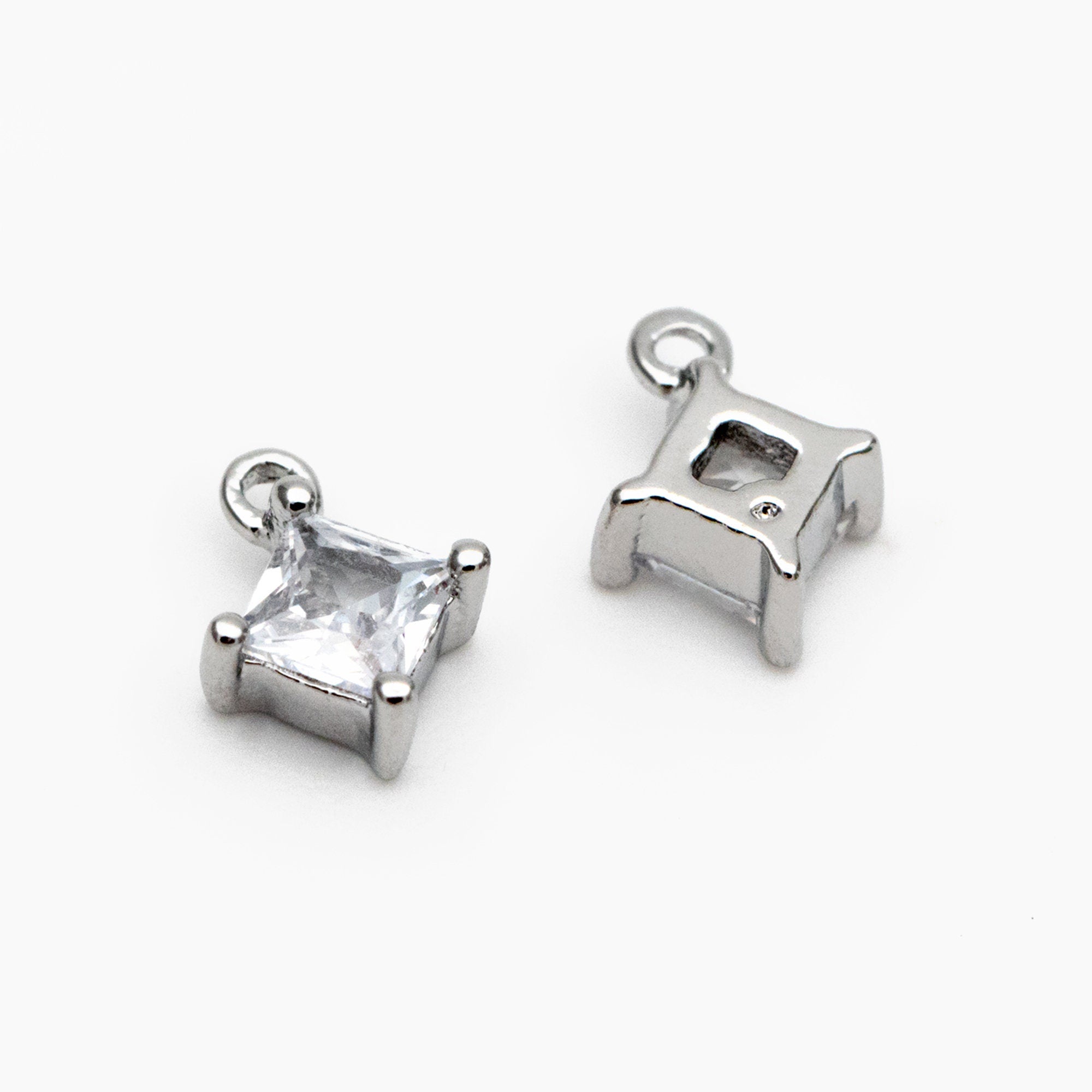 10pcs CZ Pave Gold/ Silver Square Charms, 18K Gold/ Rhodium plated Brass, Rhombus Geometric Charms (GB-4582)
